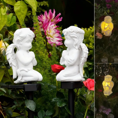 2 Paquete De Estatuas De Decoración De Jardín Solar Ángel