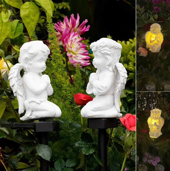 2 Paquete De Estatuas De Decoración De Jardín Solar Ángel