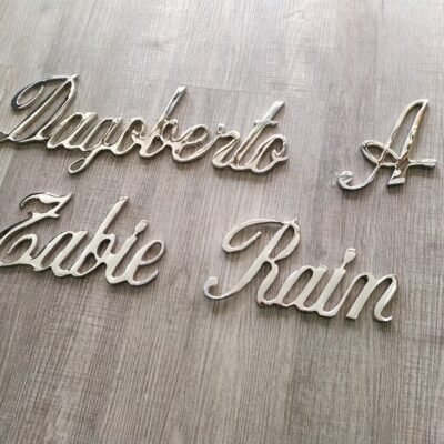 letra cromada manuscrita 10x5 cm