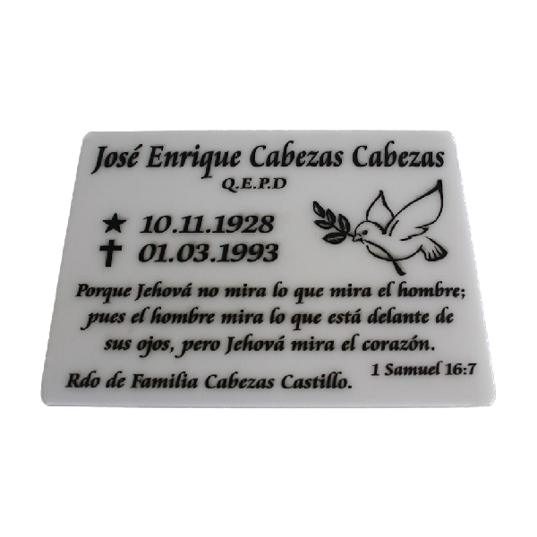 Lápida placa acrílica 25x20 cm