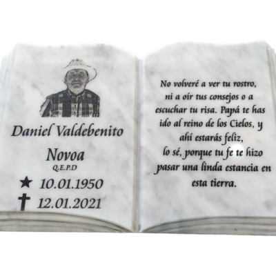 Lápida libro marmol 30x20 cm con foto